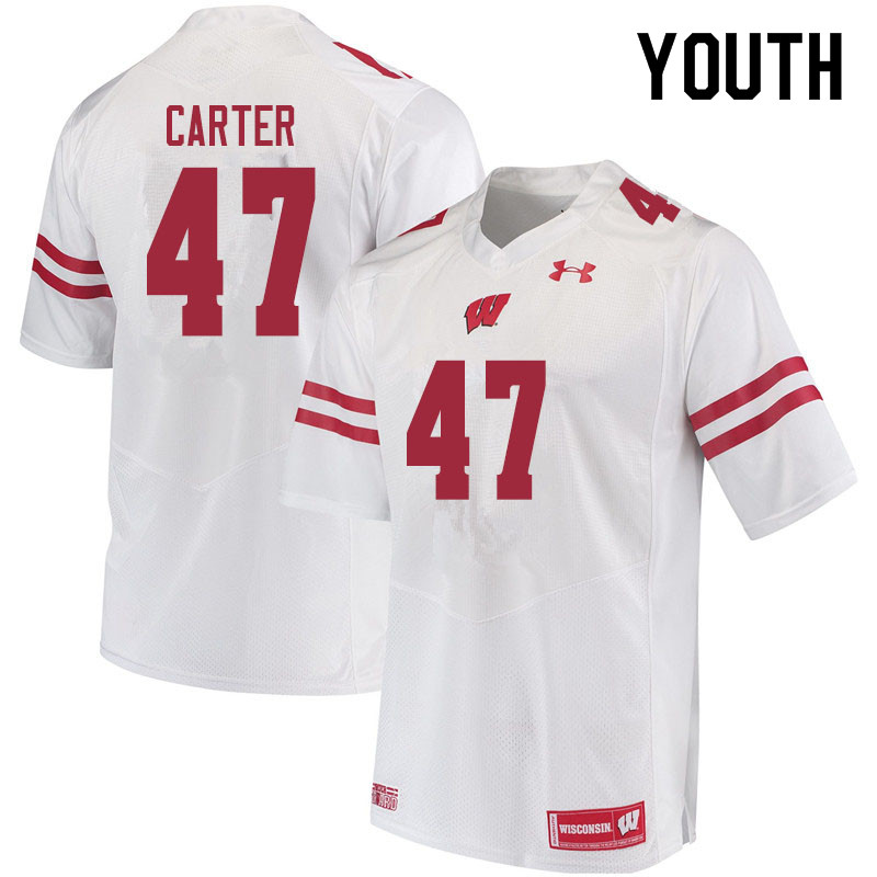 Wisconsin Badgers Youth #47 Nate Carter NCAA Under Armour Authentic White College Stitched Football Jersey GH40O42YS
